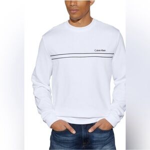 3/$20⚡️ Calvin Klein Monogram Logo Crewneck Sweatshirt White Pullover Stripe